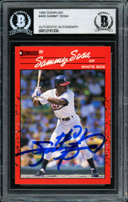 Sammy Sosa Autographed 1990 Donruss Rookie Card #489 Chicago White Sox Beckett BAS Stock #177671