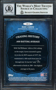 Rod Carew Autographed 2013 Topps Chasing History Card #CH-6 Minnesota Twins Auto Grade Gem Mint 10 Beckett BAS #12751925