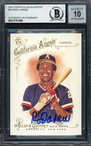 Rod Carew Autographed 2014 Topps Allen & Ginter Card #75 California Angels Auto Grade Gem Mint 10 Beckett BAS Stock #192788